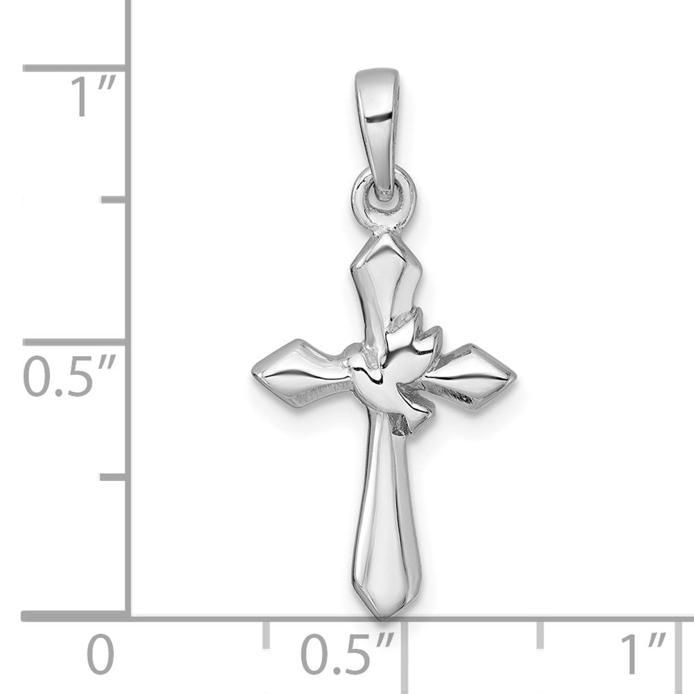 Sterling Silver Rhodium-plated Polished Cross With Dove Pendant QC11617