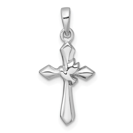 Sterling Silver Rhodium-plated Polished Cross With Dove Pendant QC11617