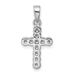 Sterling Silver Rhodium-plated CZ Polished Cross Pendant QC11618