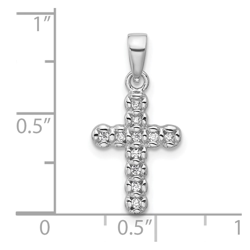 Sterling Silver Rhodium-plated CZ Polished Cross Pendant QC11618