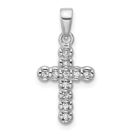 Sterling Silver Rhodium-plated CZ Polished Cross Pendant QC11618