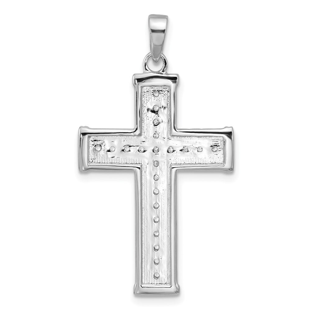 Sterling Silver Rhodium-plated CZ Polished and Textured Cross Pendant QC11620