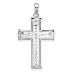Sterling Silver Rhodium-plated CZ Polished and Textured Cross Pendant QC11620
