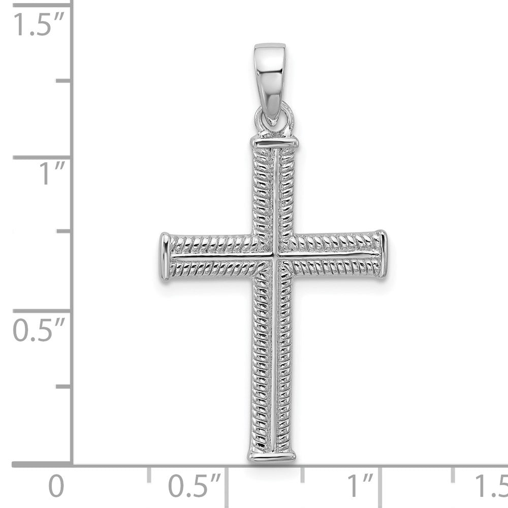 Sterling Silver Rhodium-plated Textured and Polished Cross Pendant QC11621