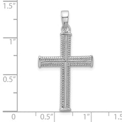 Sterling Silver Rhodium-plated Textured and Polished Cross Pendant QC11621