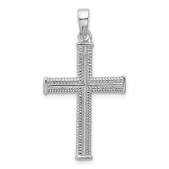 Sterling Silver Rhodium-plated Textured and Polished Cross Pendant QC11621