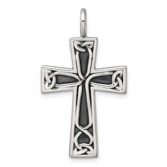 Sterling Silver Antiqued Polished Celtic Knot Cross Pendant QC11623