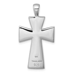 Sterling Silver Rhodium-plated Polished Black Resin Cross Pendant QC11624