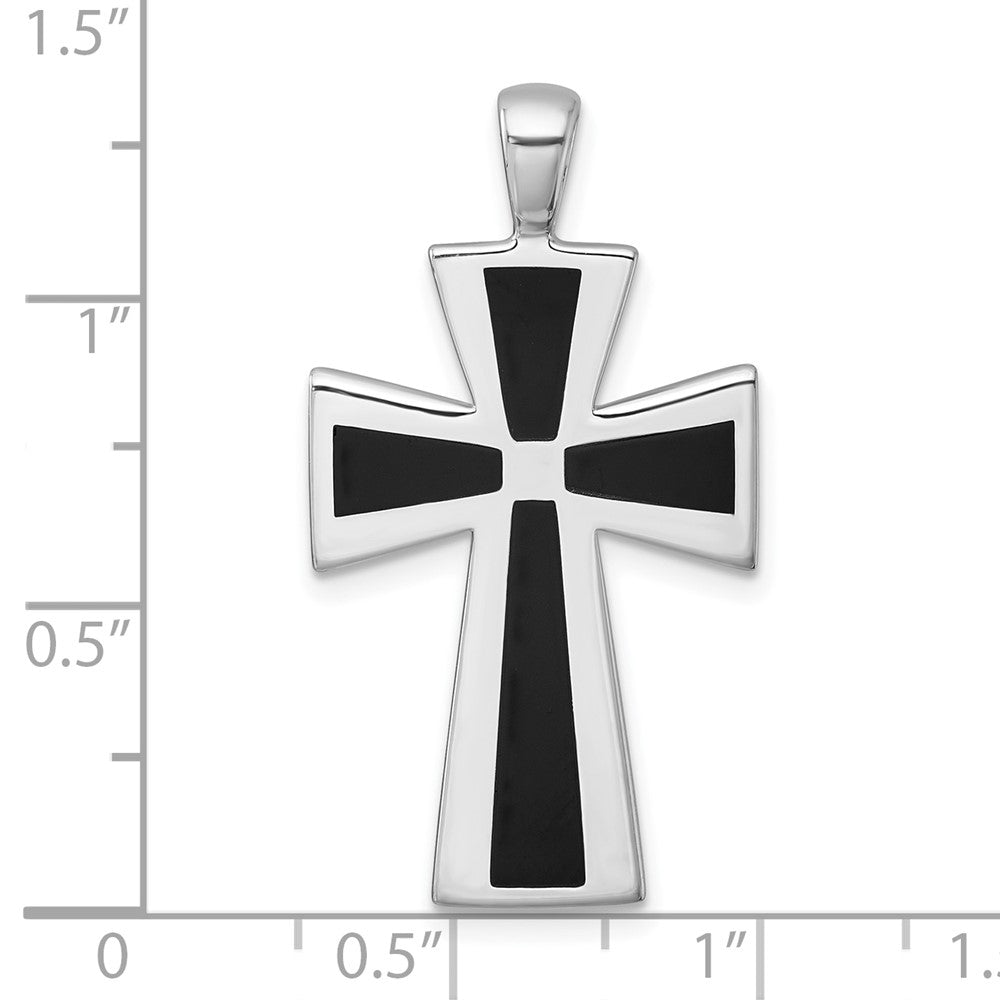 Sterling Silver Rhodium-plated Polished Black Resin Cross Pendant QC11624