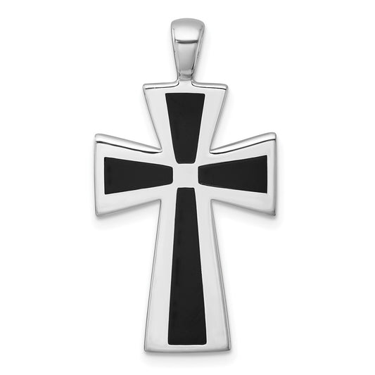 Sterling Silver Rhodium-plated Polished Black Resin Cross Pendant QC11624