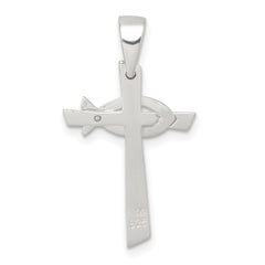 Sterling Silver Polished Cross with Brushed Ichthus Fish Pendant QC11627