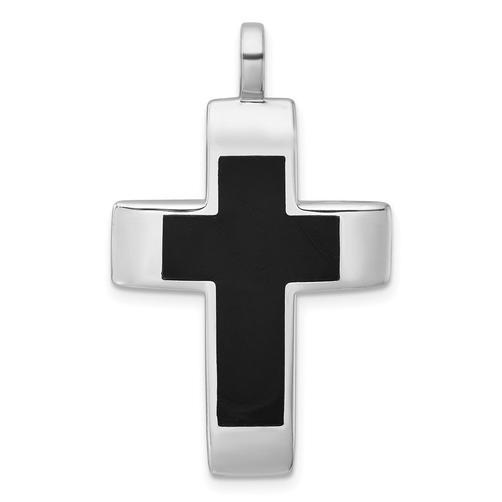 Sterling Silver Rhodium-plated Polished Black Resin Latin Cross Pendant QC11629