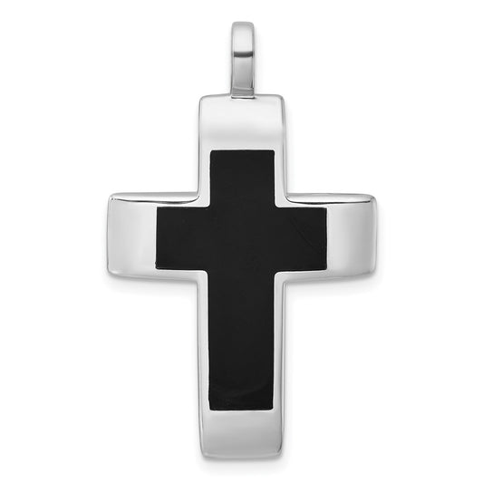Sterling Silver Rhodium-plated Polished Black Resin Latin Cross Pendant QC11629