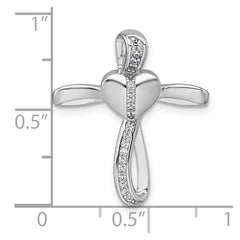 Sterling Silver Rhodium-plated Polished CZ Heart Cross Chain Slide Pendant QC11632