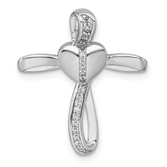 Sterling Silver Rhodium-plated Polished CZ Heart Cross Chain Slide Pendant QC11632