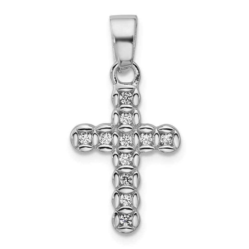 Sterling Silver Rhodium-plated CZ Polished Cross Pendant QC11633