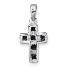 Sterling Silver Rhodium-plated Polished Onyx Latin Cross Pendant QC11634