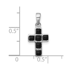 Sterling Silver Rhodium-plated Polished Onyx Latin Cross Pendant QC11634