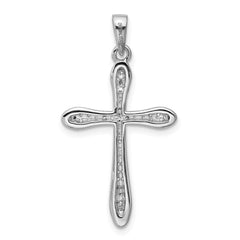 Sterling Silver Rhodium-plated Pave CZ Polished Cross Pendant QC11635