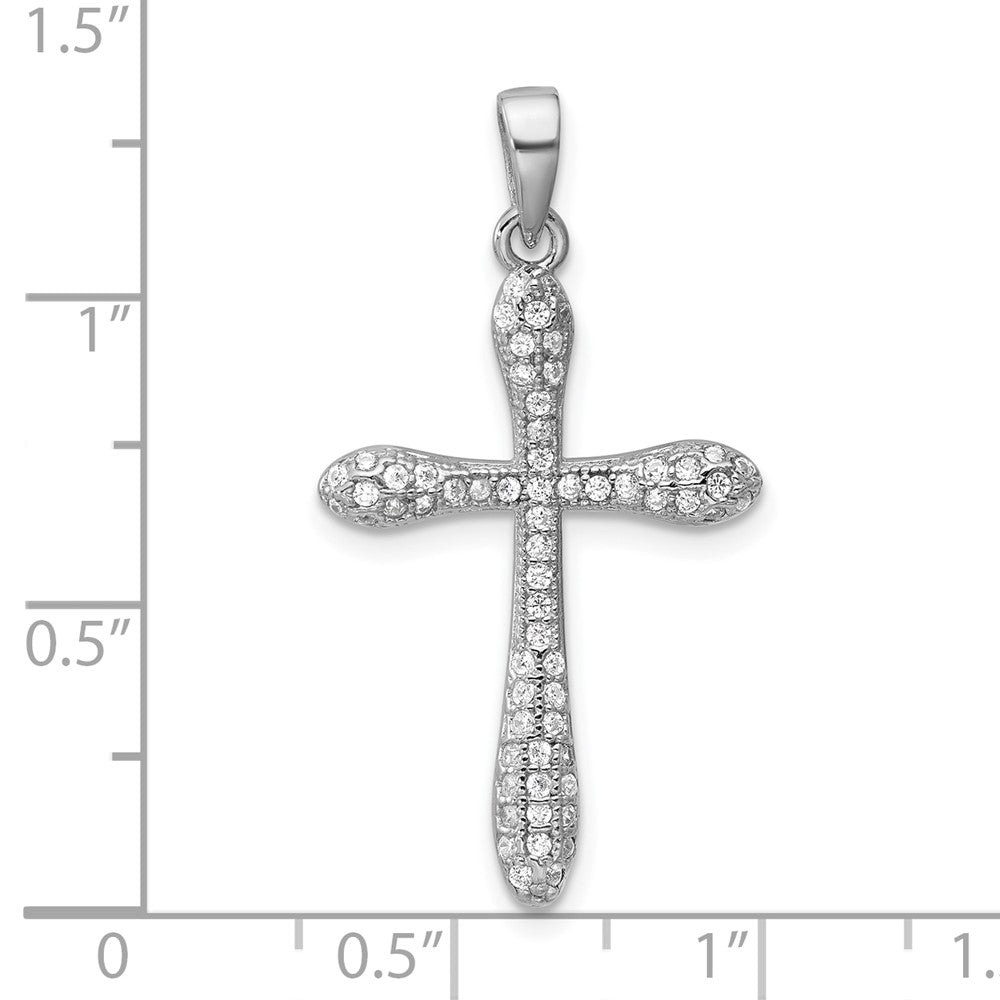 Sterling Silver Rhodium-plated Pave CZ Polished Cross Pendant QC11635