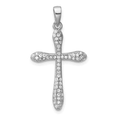 Sterling Silver Rhodium-plated Pave CZ Polished Cross Pendant QC11635