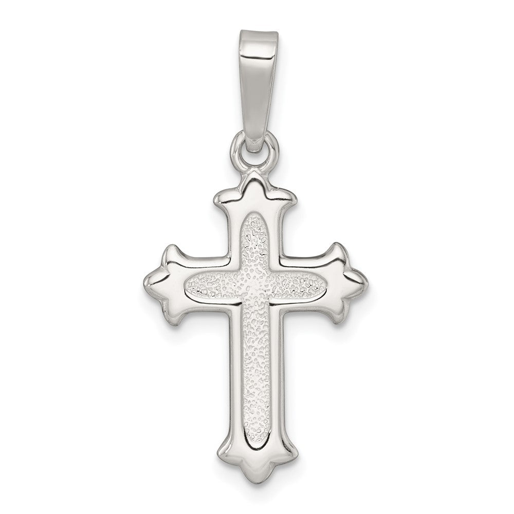 Sterling Silver Polished and Textured Fleur de Lis Cross Pendant QC11636