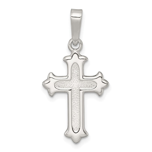 Sterling Silver Polished and Textured Fleur de Lis Cross Pendant QC11636