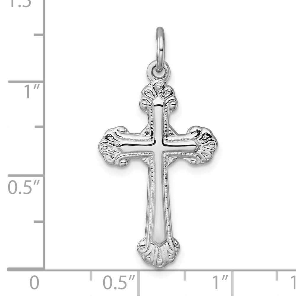 Sterling Silver Rhodium-plated Polished Fancy Budded Cross Pendant QC11637