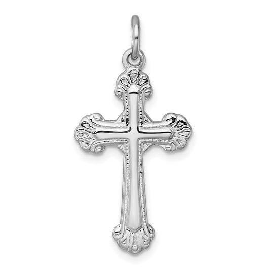 Sterling Silver Rhodium-plated Polished Fancy Budded Cross Pendant QC11637