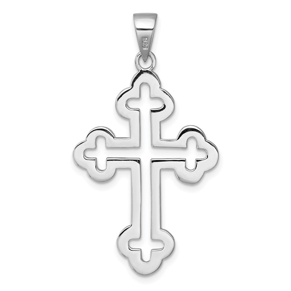 Sterling Silver Rhodium-plated Polished Cutout Budded Cross Pendant QC11638
