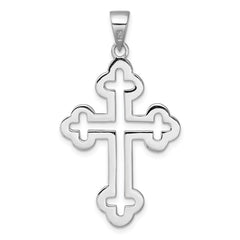 Sterling Silver Rhodium-plated Polished Cutout Budded Cross Pendant QC11638