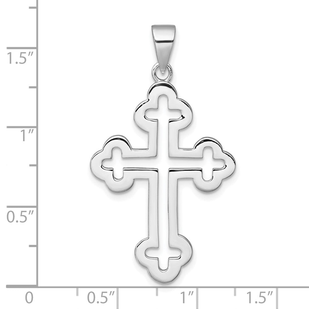 Sterling Silver Rhodium-plated Polished Cutout Budded Cross Pendant QC11638