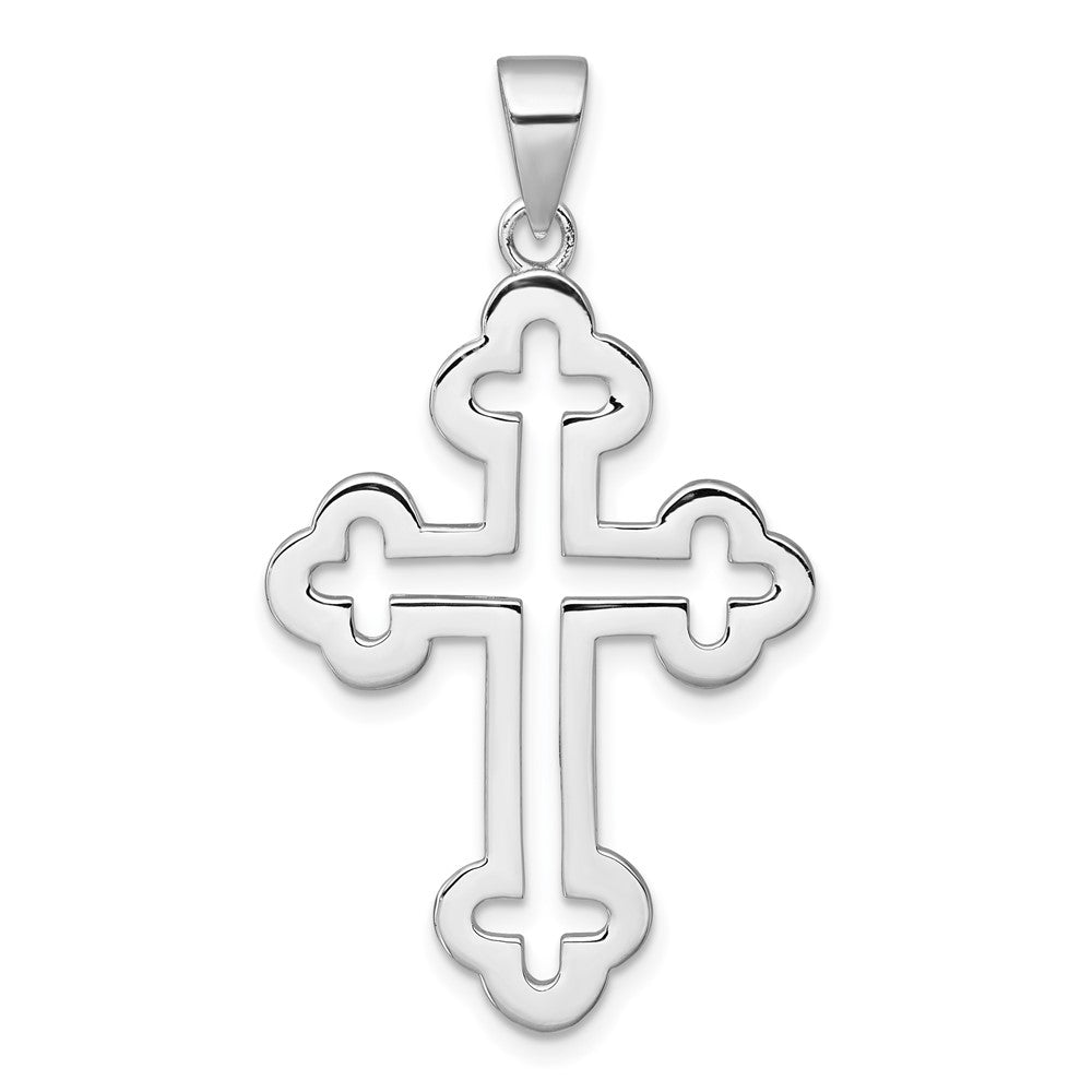 Sterling Silver Rhodium-plated Polished Cutout Budded Cross Pendant QC11638