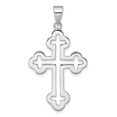 Sterling Silver Rhodium-plated Polished Cutout Budded Cross Pendant QC11638