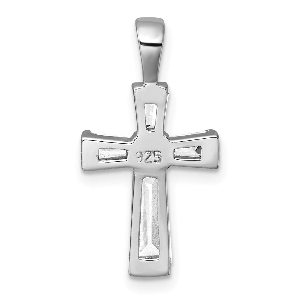 Sterling Silver Rhodium-plated Polished Baguette CZ Cross Pendant QC11647
