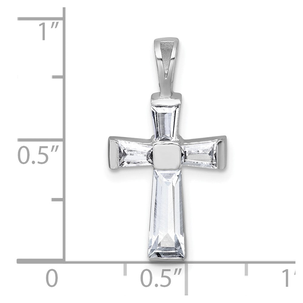 Sterling Silver Rhodium-plated Polished Baguette CZ Cross Pendant QC11647