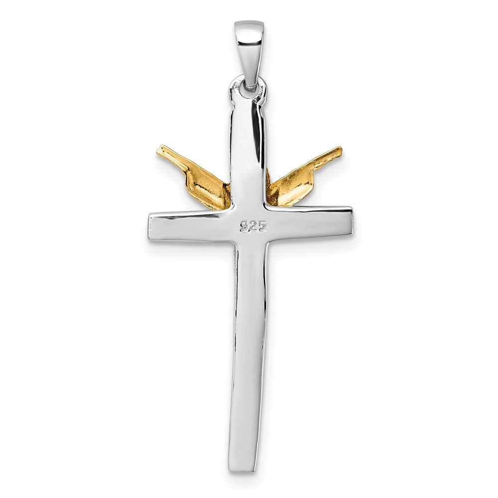 Sterling Silver Rhodium-plated Gold-tone Crucifix with Raised Arms Pendant QC11652