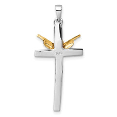 Sterling Silver Rhodium-plated Gold-tone Crucifix with Raised Arms Pendant QC11652