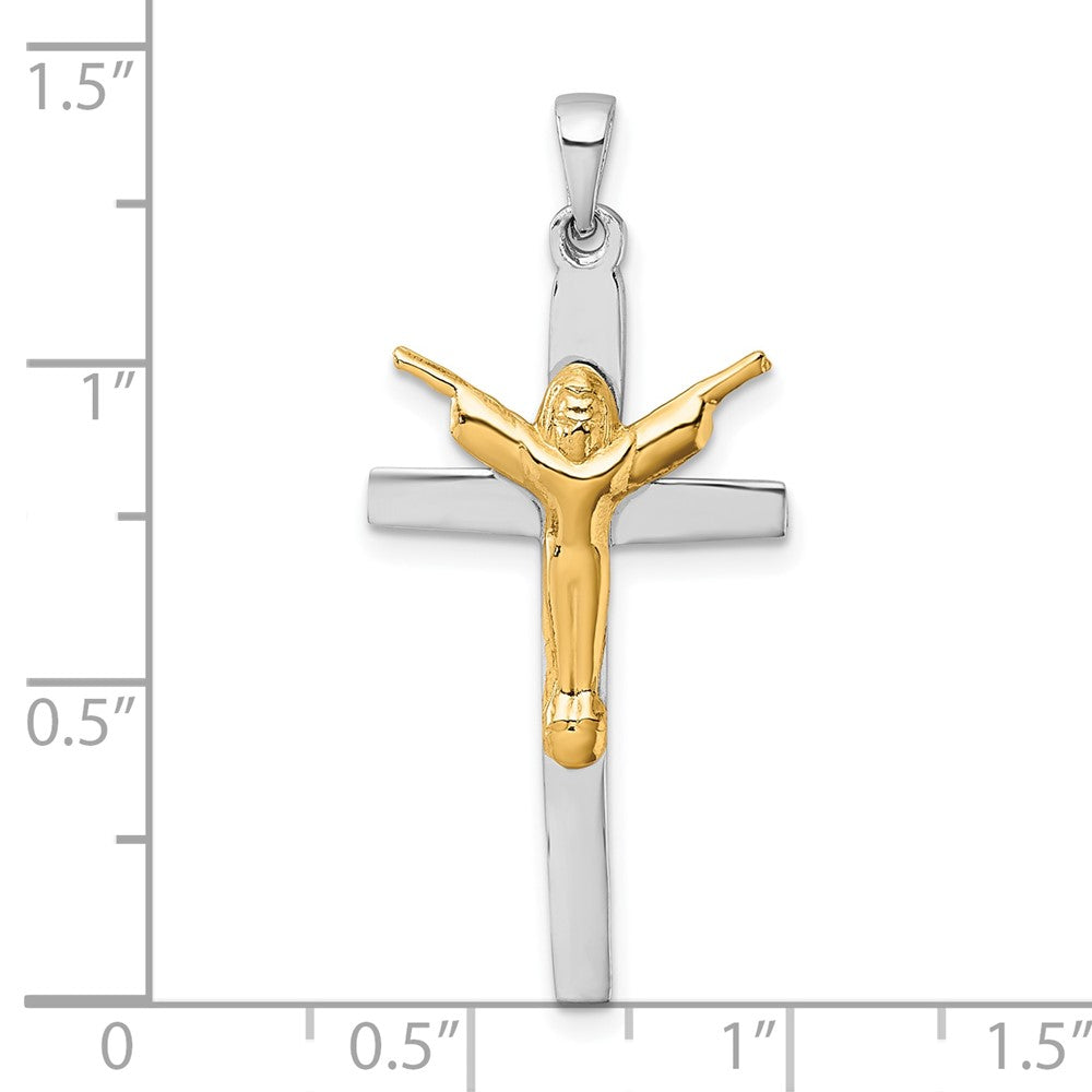 Sterling Silver Rhodium-plated Gold-tone Crucifix with Raised Arms Pendant QC11652