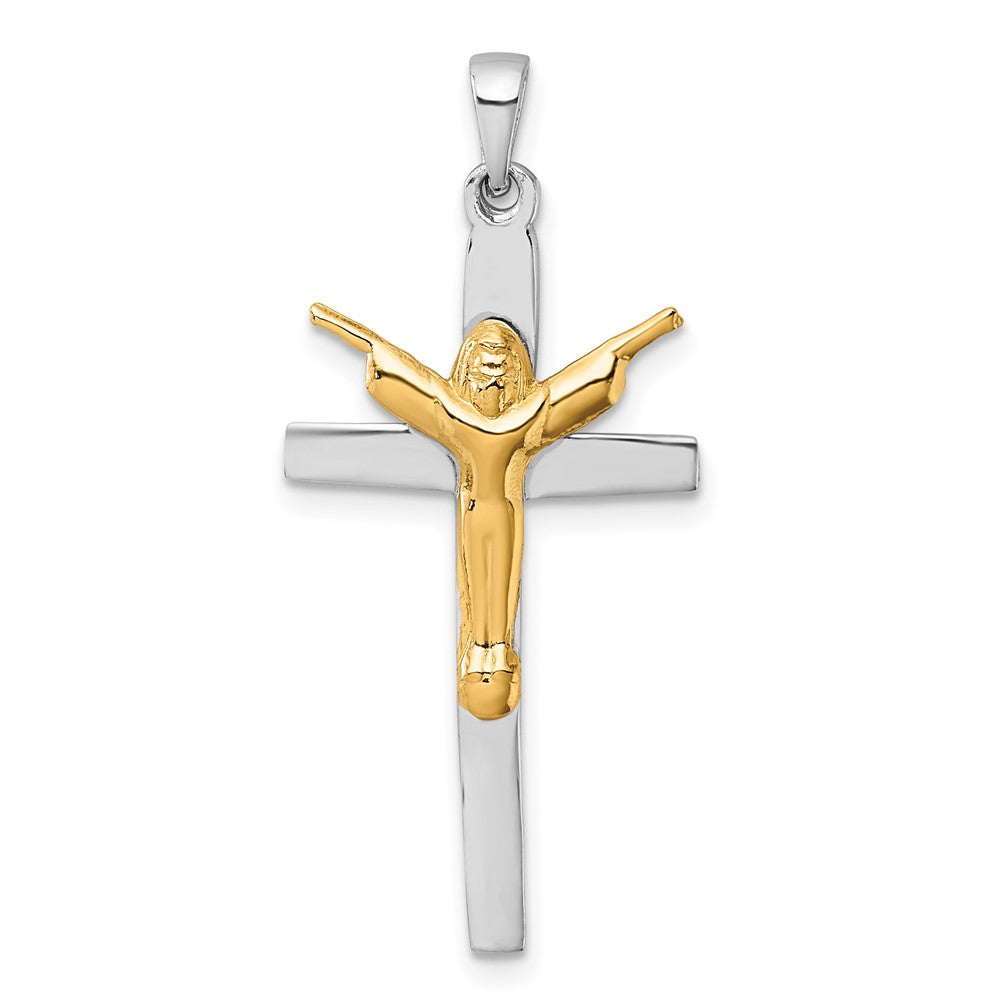 Sterling Silver Rhodium-plated Gold-tone Crucifix with Raised Arms Pendant QC11652