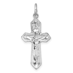 Sterling Silver Rhodium-plated Polished And Textured Crucifix Pendant QC11653
