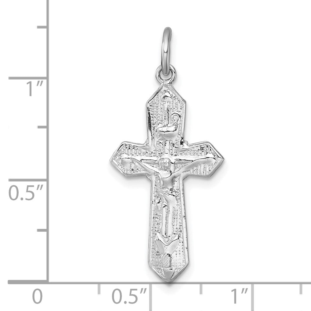 Sterling Silver Rhodium-plated Polished And Textured Crucifix Pendant QC11653