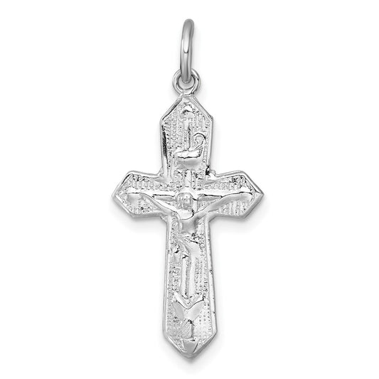 Sterling Silver Rhodium-plated Polished And Textured Crucifix Pendant QC11653