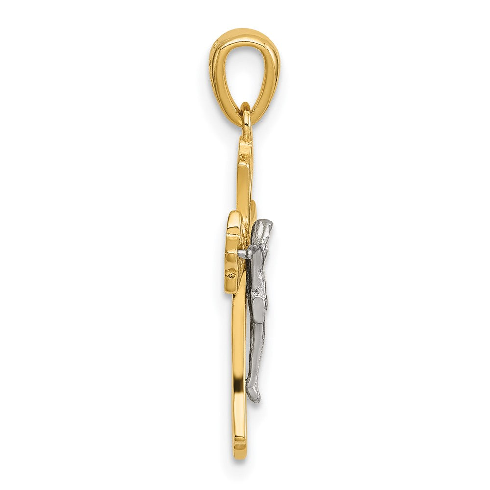 Sterling Silver Gold-tone and Rhodium-plated Polished Crucifix Cross Pendant QC11654