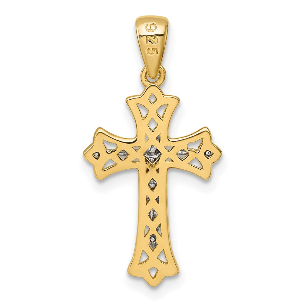 Sterling Silver Gold-tone and Rhodium-plated Polished Crucifix Cross Pendant QC11654