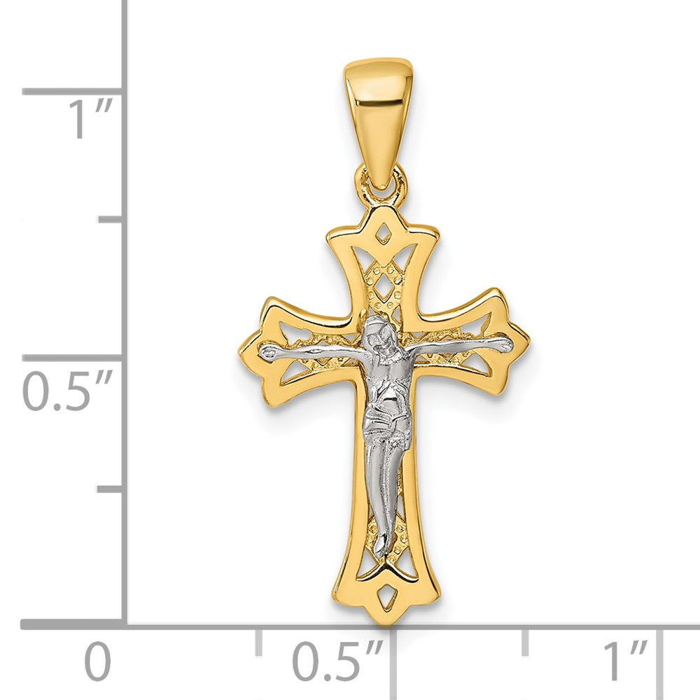 Sterling Silver Gold-tone and Rhodium-plated Polished Crucifix Cross Pendant QC11654