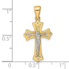Sterling Silver Gold-tone and Rhodium-plated Polished Crucifix Cross Pendant QC11654