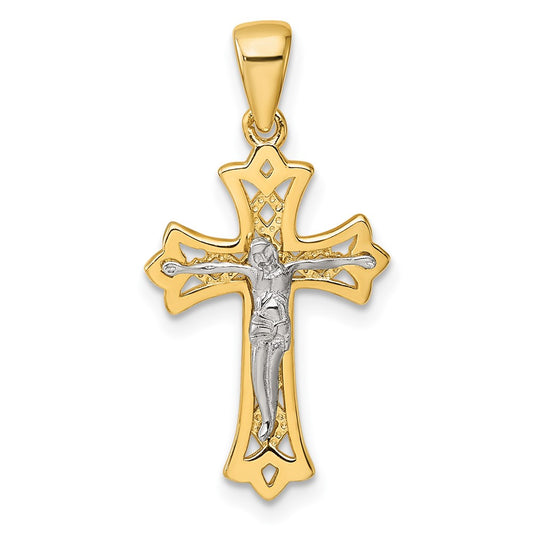 Sterling Silver Gold-tone and Rhodium-plated Polished Crucifix Cross Pendant QC11654