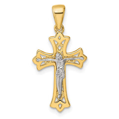 Sterling Silver Gold-tone and Rhodium-plated Polished Crucifix Cross Pendant QC11654