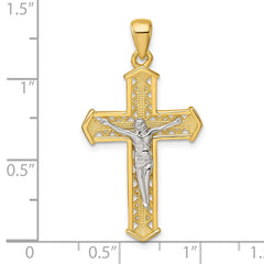Sterling Silver Gold-tone and Rhodium-plated Polished Crucifix Cross Pendant QC11655